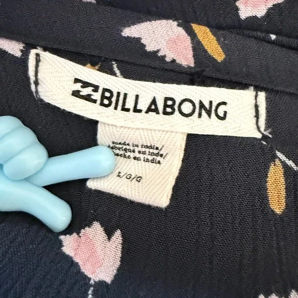 Billabong Womens Cropped Floral Peasant Blouse Black PinkTop Size L - Picture 6 of 7